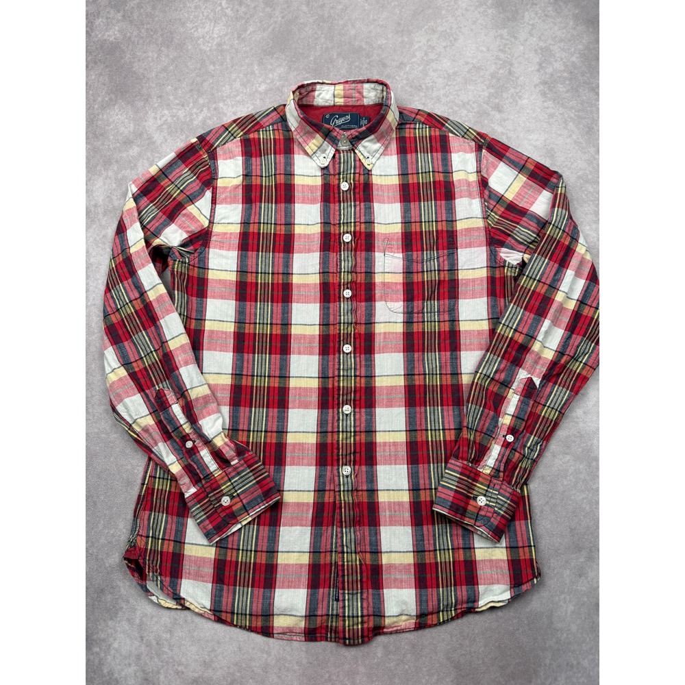 Grayers Clothiers Men Small Plaid Cotton Button Sleeve Shirt‎ Red Yellow Preppy